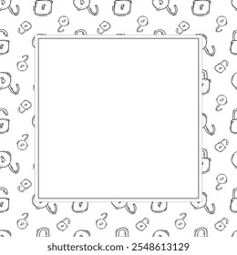 quadro de cadeado. quadro quadrado de cadeado de doodle. plano de fundo do quadro de cadeado desenhado à mão. plano de fundo de cadeado