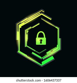 Padlock in a futuristic frame.Cybersecurity concept.Vector illustration.