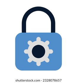 Padlock con el icono de ajuste de los engranajes. Diseño de icono de color plano. 