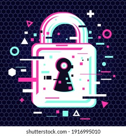 Estilo de fallo de Padlock. Emblema de ciberseguridad. Bloquear icono vectorial.