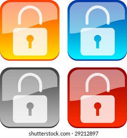 Padlock glossy buttons. Vector illustration.
