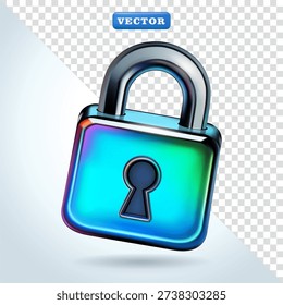 Padlock. Glossy color 3D vector, with blue, green and purple glass material