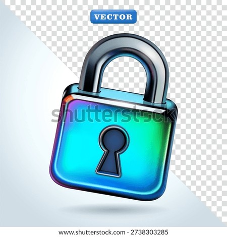 Padlock. Glossy color 3D vector, with blue, green and purple glass material