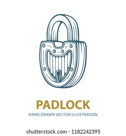 Padlock. Hand drawn padlock illustration.
Padlock sketch drawing icon.