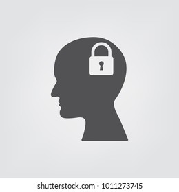 Padlock in Head Flat Business Concept.  Head thinking. icon of head.