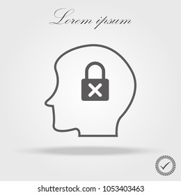 Padlock in Head Flat Business Concept. Head locked in thinking. icon of head.