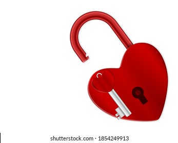 Padlock heart and key on a white background. Vector illustration.