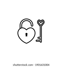 Padlock Heart Locked Outline Icon - Valentine's Day Elements Icon Set Vector Illustration