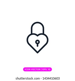 Padlock Heart Love Icon Vector Logo Design Template, Editable Stroke