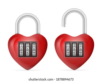 Padlock heart set on a white background. Vector illustration.