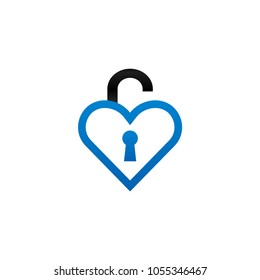 Padlock heart shape logo design template