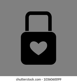 Padlock with heart sign icon. Vector. Black icon on medium gray background. Isolated.