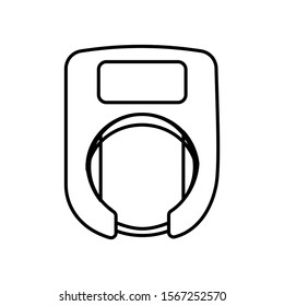 Padlock horseshoe bicycle smart lock as a symbol of the safety of private and public cycling. Editable outline stroke linear icon. Thin vector black contour.