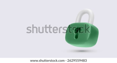 Padlock Icon, 3D Green Lock with White Shackle in Minimal Cartoon Style. Perfect for Security, Privacy, or Access Concepts. Vector Illustration.