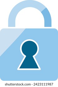 Padlock icon with blue color. Blue safe secure padlock. Lock padlock keyhole. Closed symbol. Private security elements. Private lock vector. Access flat vector icon. Protection security items.