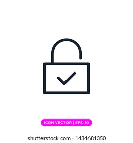 Padlock Icon With Check mark Vector Design Template, Editable Stroke