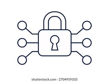 Padlock icon with circuit nodes for cybersecurity and digital data protection