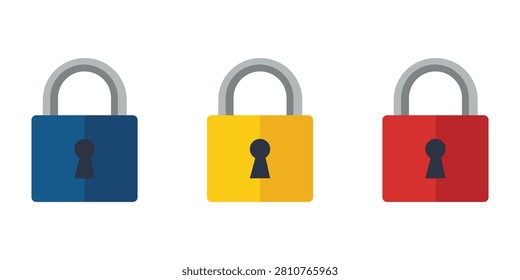 Padlock icon collection featuring colorful security locks representing privacy, authentication, encryption, secure access, cybersecurity, account protection, websites, applications, and digital safety design resources.