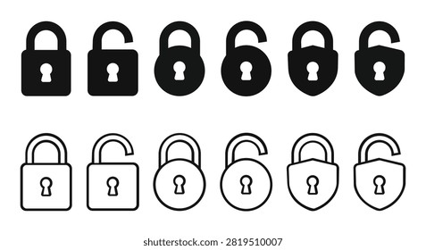 Padlock icon collection vector featuring secure lock symbols for cybersecurity privacy authentication access control applications websites branding presentations and commercial digital security design projects worldwide