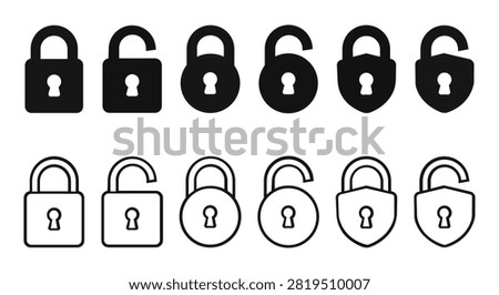 Padlock icon collection vector featuring secure lock symbols for cybersecurity privacy authentication access control applications websites branding presentations and commercial digital security design projects worldwide