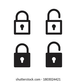 Padlock icon design, Lock and unlock security symbol, Silhouette and outline style, Isolated on white background, Vector illustration