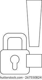 padlock icon and exclamation mark icon with white background.with black lines