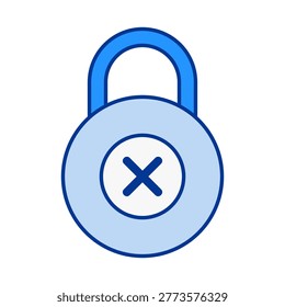 Padlock icon featuring cross symbol representing error denied access and security alerts suitable for warning messages system protection and restricted operations in digital platforms