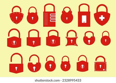 Padlock icon. filled and editable padlock icons lock, unlock, head lock, Fingerprint