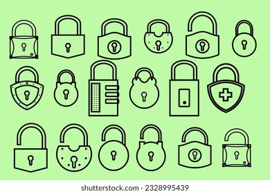 Padlock icon. filled and editable padlock icons lock, unlock, head lock, Fingerprint