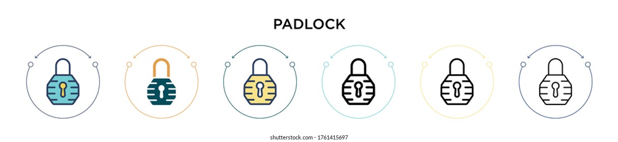 Padlock icon in filled, thin line, outline and stroke style. Vector illustration of two colored and black padlock vector icons designs can be used for mobile, ui, web