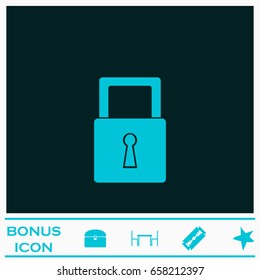 Padlock icon icon flat. Blue pictogram on dark background. Vector illustration symbol and bonus icons
