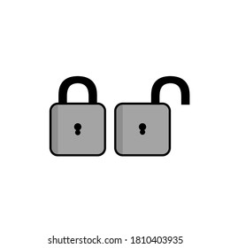 Icono de candado, diseño plano cerrado e ilustración de candado abierto. ilustración vectorial