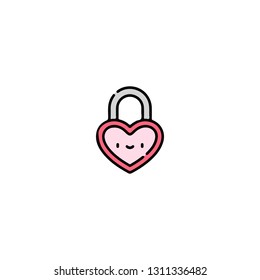 Padlock icon, flat design line art thin style, Valentines day signs and love symbols, Wedding infographics. Colorful icon on a white background, Vector illustration