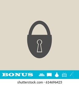 Padlock icon flat. Grey pictogram on light background. Vector illustration symbol and bonus button real estate, ottoman, vase, tv, fishing rod