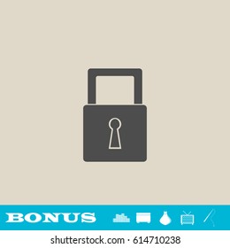 Padlock icon icon flat. Grey pictogram on light background. Vector illustration symbol and bonus button real estate, ottoman, vase, tv, fishing rod