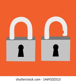 Padlock icon flat, locked and unlocked