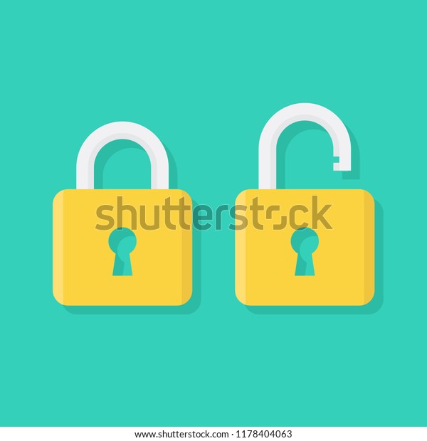 Padlock icon flat, locked and unlocked, flat\
design vector\
illustration