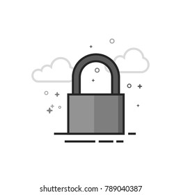 Padlock icon in flat outlined grayscale style. Vector illustration.