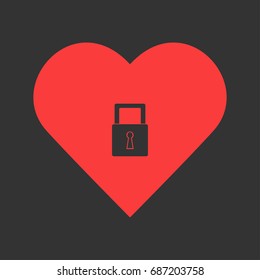 Padlock icon icon flat. Simple pictogram on heart background. Vector illustration symbol