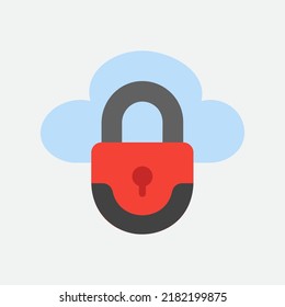 Icono de Padlock en estilo plano sobre computación en nube, uso para presentación de aplicaciones móviles en sitios web