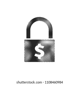 Padlock icon in halftone style. Black and white monochrome vector illustration.