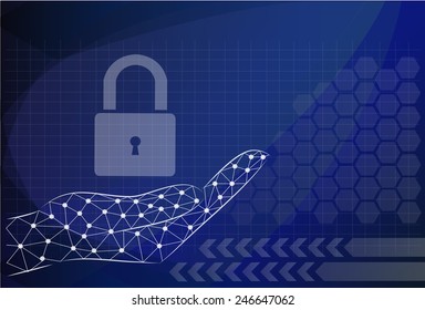 padlock icon holding by hand on the background technologies.