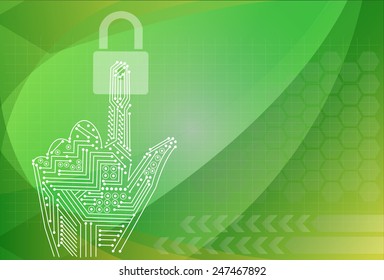 padlock icon holding by hand on the background technologies.
