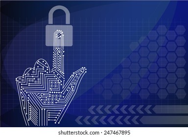 padlock icon holding by hand on the background technologies.