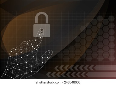 padlock icon holding by hand on the background technologies.