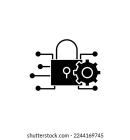 Padlock icon Illustration with gear. maintenance cyber security. icon related to developer. Glyph icon style. suitable for apps, websites, mobile apps. Simple vector design editable