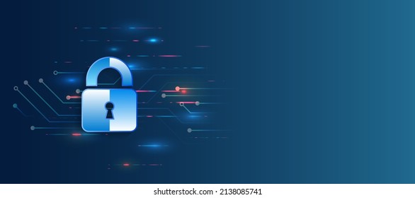 Padlock icon and internet technology networking connection. Cyber security internet and networking concept. Abstract circuit board. Data protection privacy concept.