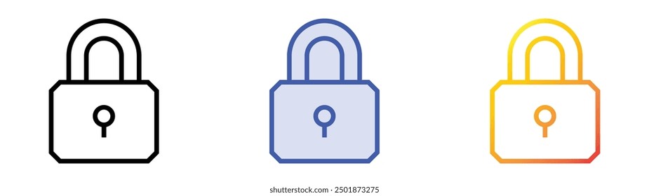icono de candado. Lineal, relleno azul y diseño de estilo degradado aislado sobre fondo blanco