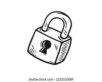 padlock icon. Lock Hand Drawn vector drawing Doodle