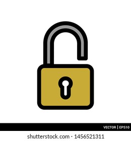 Padlock icon logo in gold colour vector illustration. EPS 10